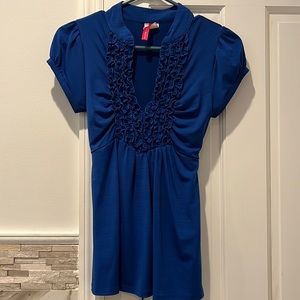 Heart Soul Cobal blue Ruffle shirt V neck
